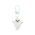 Weißer geisterförmiger Schlüsselanhänger mit drei schwarzen Punkten im Gesicht, weißem Clip und Ring - 014-05 Weißer Hummerverschluss