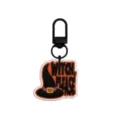 PVC-Schlüsselanhänger mit orangefarbenem Hexenhutmotiv, violetter Schnalle und schwarzem Metallclip - 014-59 Schwarzer Hummerverschluss