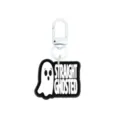 Halloween-Schlüsselanhänger mit schwarz-weißem Geisteranhänger aus weichem PVC und weißem Metallhaken - 014-61 Weißer Hummerverschluss