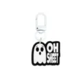 Schwarz-weißer PVC-Schlüsselanhänger mit Geistermotiv, „OH SHEET“-Anhänger und weißem Metallclip - 014-62 Weißer Hummerverschluss