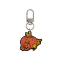 Halloween-Kürbis-Schlüsselanhänger aus weichem Gummi, orange-gelb mit silbernem Drehkarabiner - 014-64 Silberner Hummerverschluss