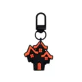 Halloween-Schlüsselanhänger aus Silikon in Hausform, schwarz-orange, mit schwarzem Metallhaken und Ring - 014-66 Schwarzer Hummerverschluss