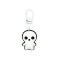 Weißer Halloween-Geist als weicher Schlüsselanhänger mit schwarzer Kontur, Drehkarabiner und Ring - 014-108 Weißer Hummerverschluss