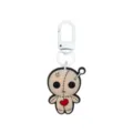Halloween-Schlüsselanhänger als Puppe in Beige und Schwarz, mit rotem Herz und weißem Metallclip - 014-110 Weißer Hummerverschluss