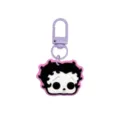 Halloween-Schlüsselanhänger aus Weichgummi mit schwarz-weiß-rosa Gesicht und violettem Drehkarabiner - 014-117 Lilaner Hummerverschluss