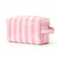 Roze-wit gestreepte make-uptas met glanzende afwerking, ritssluiting en zijhandgreep - Crème & Roze Strepen