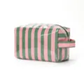 Roze-groen gestreepte make-uptas met glanzende waterbestendige afwerking, rits en draaglus - Groen & Roze Strepen