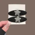 2 Pièces/Paquet / Pince Snap Ovale Étoile Grise à Pois Noir