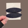 2 Pièces/Paquet / Pince Snap Ovale en Laine à Pois Marine