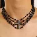 Layered Beaded Antique Silver Cross Style (4952)