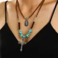 Cross Oval Carved Layering Style (13 Antique Silver Tone X457)