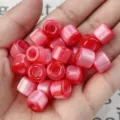 Cat Eye Large Hole Cylinder (02) / 12x10mm / Cinnabar Red