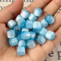 Cat Eye Large Hole Cylinder (08) / 12x10mm / Azure Blue