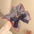 Plaid Bow Scarf Scrunchie (2#) / Length Approx 25x25cm / Blue White Plaid