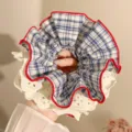 Blue Plaid Lace Scrunchie (2#) / Diameter Approx 15cm / Blue Plaid Lace