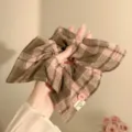 Elastico Foulard con Bottone a Quadri Rosa Marrone (2#)