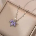Collier Feuille d'Érable (XD835) / Violet Argenté