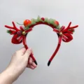 Green Gauze Berry Small Antler Headband / Red