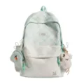 Sac à dos scolaire vert pâle à carreaux et à pois, avec pochette carotte et breloques lapin en peluche - Sac Seul / Vert