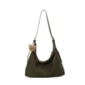 Sac bandoulière vert olive en faux daim, avec un ourson en peluche et un ruban rayé - Sac Seul / Vert Militaire