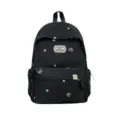 Sac à dos scolaire noir avec broderies argentées de cœur, étoile et ours, plus une poche avant - Sac Seul / Noir
