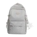 Sac à dos scolaire gris clair en nylon, avec poche avant à étoiles et breloque étoile blanche - Sac Seul / Gris
