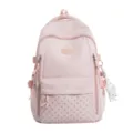 Sac à dos scolaire rose avec poche avant à étoiles et breloque étoile blanche, vue de face - Rose