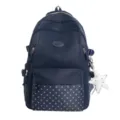 Sac à dos bleu marine pour fille, poche avant à étoiles et pendentif étoile blanc, vu de face - Bleu foncé