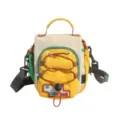 Sac bandoulière enfant en nylon jaune, crème et vert, avec poignée et poche à cordon - 17x6x17cm / Jaune et Vert
