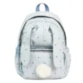 Sac à dos scolaire bleu clair à pois foncés, motifs cœur, oreilles de lapin et pompon blanc - Bleu