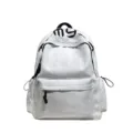 Sac à dos blanc pour étudiant, motif étoilé discret, cordons noirs et grande poche avant zippée - Sac Seul / Blanc Grisâtre