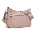 Borsa rosa in nylon leggero con tracolla regolabile, tasche con zip e tasca laterale in rete. - Rosa