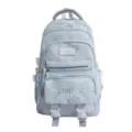 Sac à dos scolaire bleu clair à motif étoilé, avec plusieurs compartiments et boucles blanches - Bleu