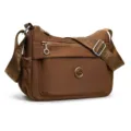 Borsa a tracolla in nylon marrone, con spallaccio regolabile, chiusura a zip e tasca frontale - Marrone