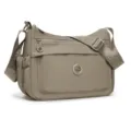 Borsa a tracolla in nylon tortora con fascia regolabile, tasca frontale con zip e tasca laterale - Kaki