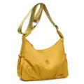 Sac bandoulière jaune en nylon froncé, avec poches latérales et une large sangle imprimée - Jaune Citron