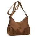 Sac bandoulière en nylon brun pour femme, froncé, avec fermeture zippée et sangle tissée réglable - Marron