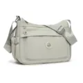 Borsa a tracolla in nylon grigio-verde chiaro, con fascia regolabile, tasca con zip e scomparti - Grigio