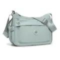 Borsa a tracolla in nylon verde grigio chiaro, leggera, con cinghia regolabile e tasche con zip - Celeste