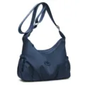 Sac bandoulière en nylon bleu marine, avec fronces, bouton décoratif et sangle réglable - Bleu foncé