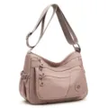 Sac bandoulière rose léger en nylon, avec plusieurs poches zippées et une large sangle réglable - Rose