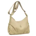 Sac bandoulière beige en nylon, corps froncé, cordons latéraux et large sangle réglable - Beige
