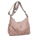 Sac bandoulière rose poudré en nylon plissé, avec une large sangle réglable et un cordon latéral - Rose