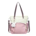 Sac cabas en nylon bicolore crème et rose, vue de face avec bandoulière et porte-clés lapin - Jaune Rose