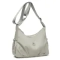 Sac bandoulière plissé vert gris clair, en tissu léger, avec sangle large imprimée réglable - Gris