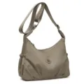 Sac bandoulière en nylon gris olive, forme souple en croissant, fronces et large sangle à motif - Kaki