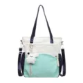 Sac cabas en nylon blanc, vert menthe et bleu marine, avec pendentif lapin en peluche - Sac Seul / Blanc Vert