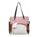 Sac cabas en nylon rose et blanc, avec des bandoulières marron et un pendentif lapin tout doux - Rose Blanc