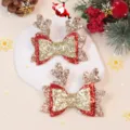 Barrette à Cheveux Nœud Double Rouge Or Bois à Paillettes