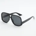 Black oversized aviator sunglasses with a double bridge and dark gray lenses, shown at an angle - UV400 Protection / Black Frame Grey Lens